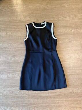 Sleeveless Black Dress with White Trim - Classic Shift